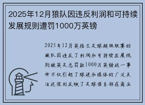 2025年12月狼队因违反利润和可持续发展规则遭罚1000万英镑